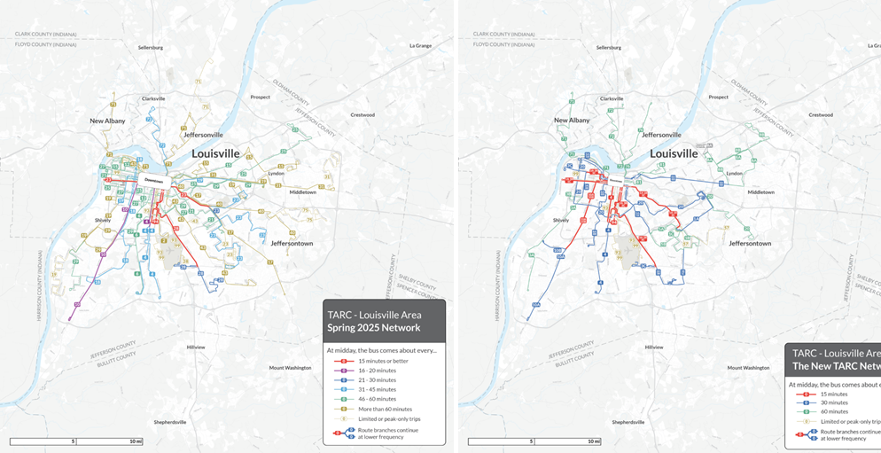 TARC Spring 2025 countywide network vs New Network.png